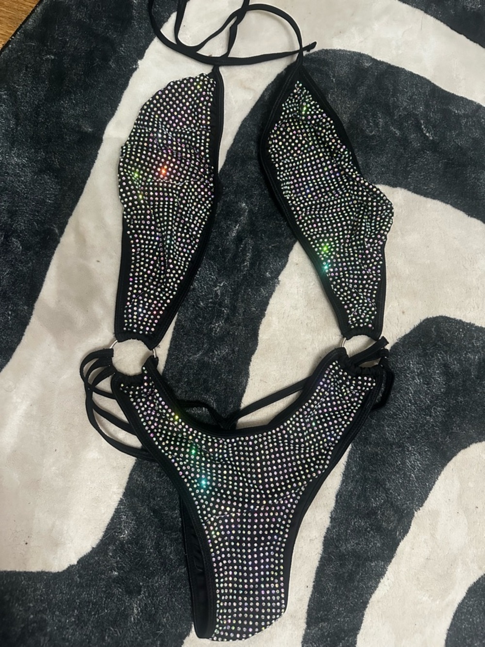 Bubblegum the brand Black Rhinestone Triangle one piece- Sparkle Polewear